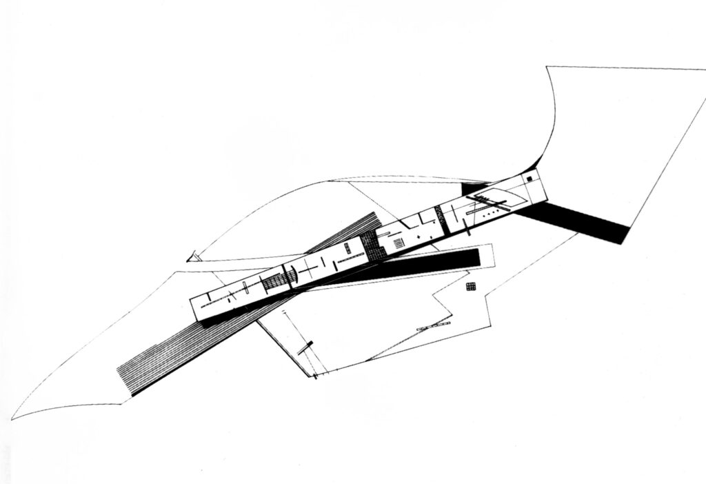 Architekturzeichnung von Zaha Hadid zum Hongkong-Projekt "The Peak"