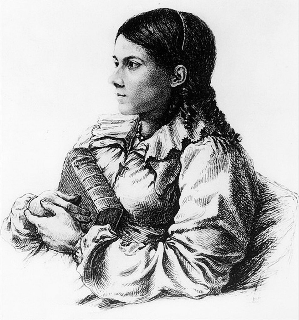 Bettine von Arnim, Porträt mit Büchern von Ludwig Emil Grimm