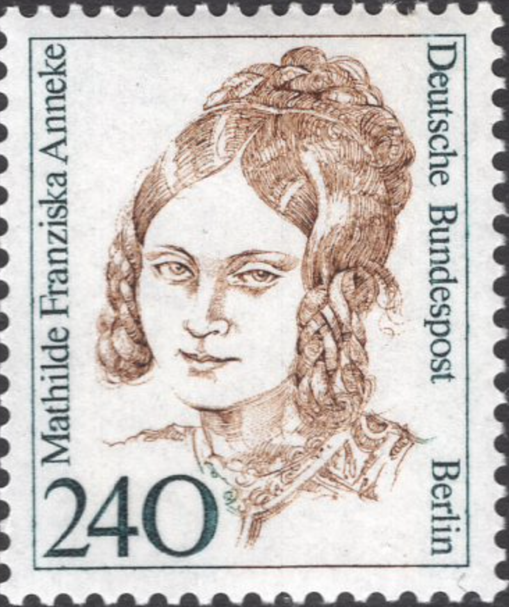 Briefmarke mit dem Porträt von Mathilde Franziska Anneke mit Mary Booth 