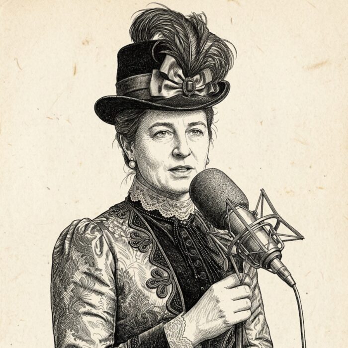 Fredericka Mandelbaum mit Mikrophon KI-generiert